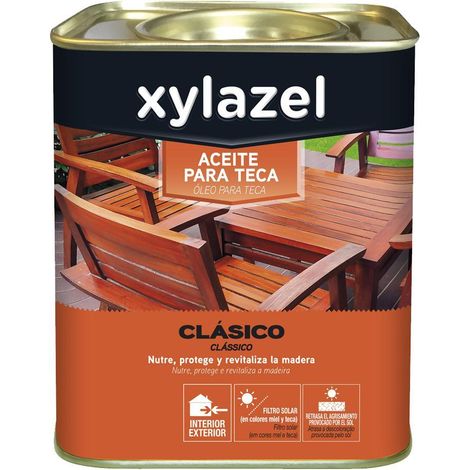 XYLAZEL aceite teca 750ml. incoloro , Xylazel Aceite para Teca 300 es una mezcla de aceites y resinas naturales, especialmente elegidos para nutrir y enriquecer la madera. Indicado