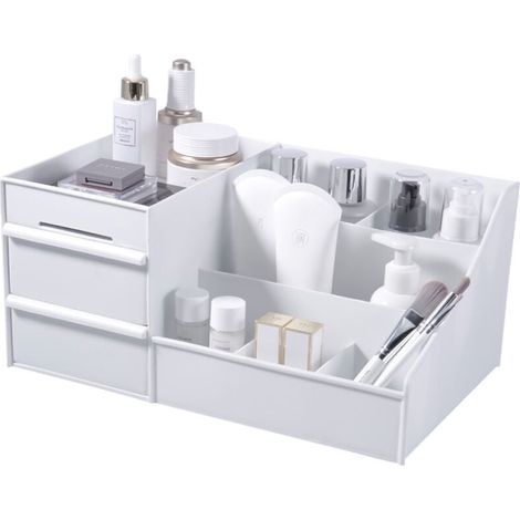 Schminktisch-Organizer mit Schubladen, Aufbewahrungsbox für Kosmetikprodukte, Büro-Organizer, Aufbewahrungsbox für Schreibwaren, Make-up-Organizer (Weiß) (1/4)