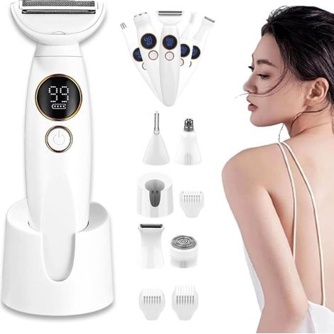 Rasoir Femme 5 En 1, 2025 New Rasoir Elios Femme, Polyvalent Tondeuse Maillot Femme, Rasoir éTanche Ipx7 Avec Chargeur Usb Et Affichage, Pour Bikini, Jambes, Aisselles Et Nez (B) (1/4)