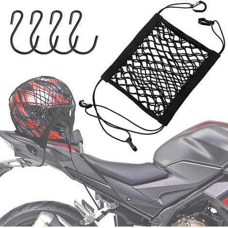 Filet à bagages moto avec 4 crochets - Filet pour casque de vélo et moto (1/5)