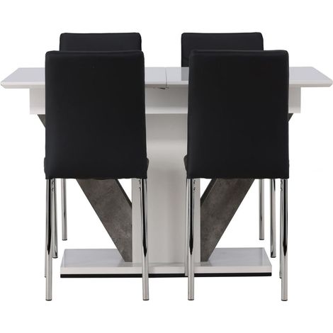 Disa ensemble pour salle à manger table à manger avec rallonge blanc 4 chaises cuir PU synthétique noir. (1/3)