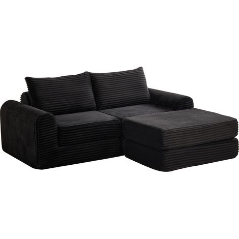 ELVMI Sofá Cama Modular en pana con chaise longue móvil y reposabrazos curvos, Negro (1/5)
