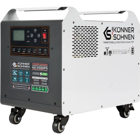 Könner & Söhnen – Groupe électrogène portable 2500 W – Onde sinusoïdale pure – Batterie LiFePO₄ 2560 Wh – Autonomie 10h – Sortie CA 3x230V