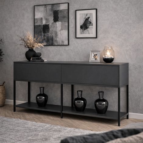Modern Sideboard Anthrazit Lord 150x30x80 - Schwarzer Rahmen -
