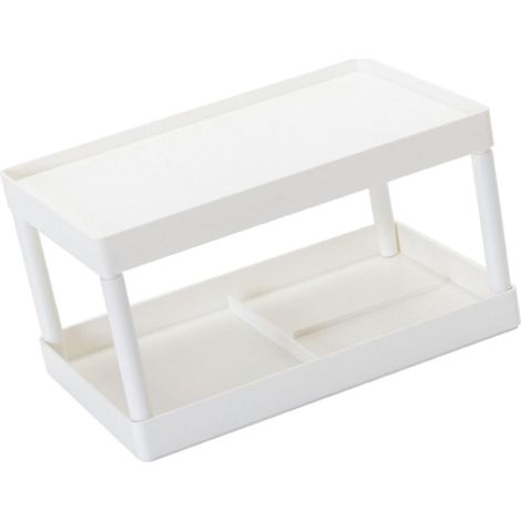 1 Pc Étagère De Rangement Support De Maquillage Double Couche Organisateur De Plateau Organisateur Fixe en Plastique Couche Double Tiroir Étagère De Cuisine Penderie Bureau Blanche (1/5)