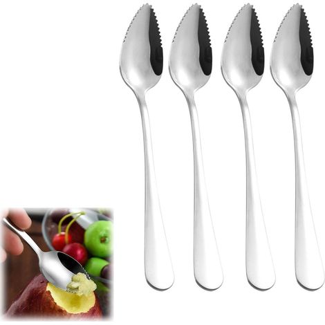 Allecto Plus - Set di 4 cucchiaini in acciaio inox per pompelmo e kiwi - Cucchiaini per bambini con bordo seghettato - Adatti per kiwi, mele e pompelmi (1/5)