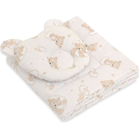 Edredón de osito de peluche con relleno y almohada contorneada - conjunto de 2 piezas - osito de peluche beige con arcoíris (1/4)