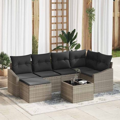 Garten Essgruppe mit Kissen mit Speicher 7 pcs Hellgrau