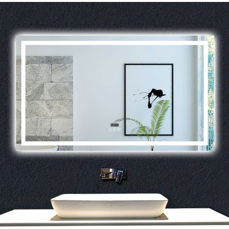 Ocean 140x80cm Miroir de salle de bain rectangulaire LED,avec Bluetooth + horloge + éclairage tricolore + anti-buée (1/5)