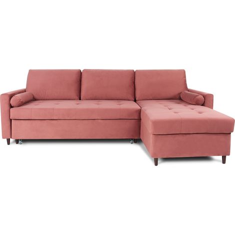 Canapé d'angle convertible réversible Claudio en velours vieux rose