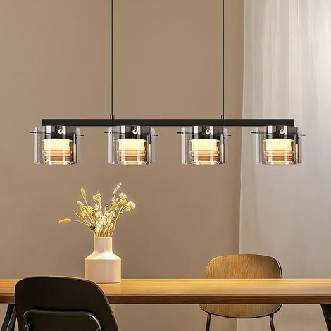 GBLY Pendelleuchte Glas 4 Flammig 157cm LED Höhenverstellbar Hängelampe Esszimmer Wohnzimmer Küche Schlafzimmer Flur