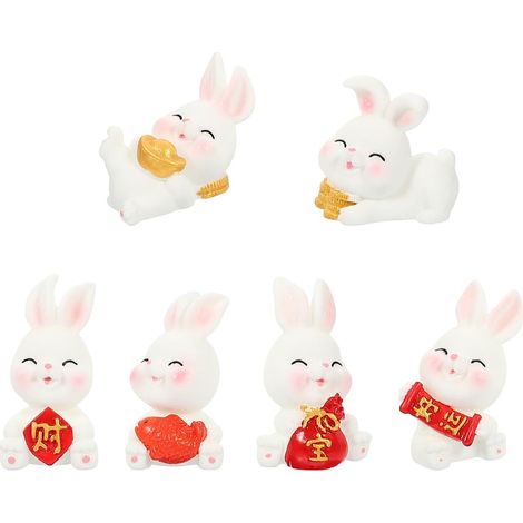de 6 petits lapins décoratifs en résine figurines de lapins