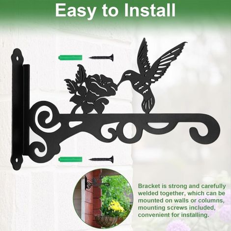 Support de panier suspendu à montage mural, lot de 2 – Crochets en fer pour plantes, lanternes, mangeoires à oiseaux, carillons et jardinières, décoration extérieure