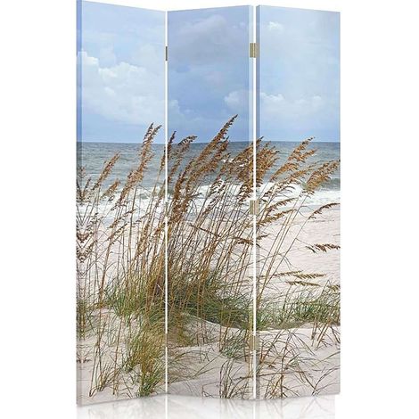 Paravent Déco Herbes de Mer pour Ambiance Littorale - 110 x 180 cm - 1 face déco, 1 face noir