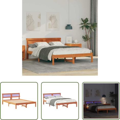 vidaXL Lit pin massif - Cadre de lit avec tête de lit Brun cire 120 x 200 cm Pin massif (1/5)