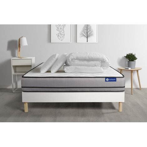 Ensemble matelas sommier Actilatex night 180 x 200 cm 2 oreillers et couette Latex et mémoire de forme - Couleur : Blanc (1/5)