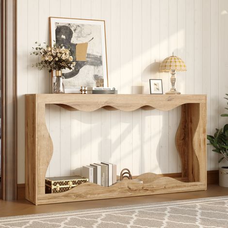 Konsolentisch aus Spanplatte in Natur-Holzoptik 160,5 cm, 2 offene Ebenen, Wellenrand (1/5)