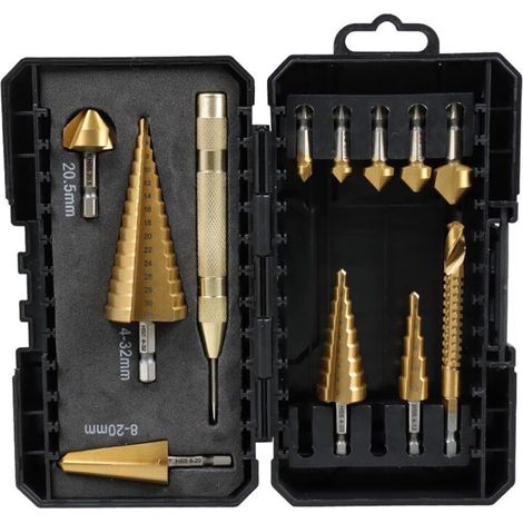 12 Piece 1/4" Hex Shank Drill Bit Set, Countersunk and Taper, Multi-Purpose Titanium HSS Belt Saw for DIYers (Metric) (1/4)