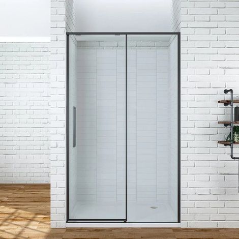 Duschabtrennung Schiebetür Dusche schwarz Rahmen Duschwand Glas Nischentür Duschschiebetür 120x195 cm, Einscheiben-Sicherheitsglas (ESG) 8 mm, Nano Beschichtung (1/5)