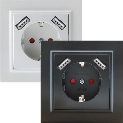 Prise Encastrable Type F Schuko Avec Double USB - EP Noir - Ledme - EP-19-B (1/5)