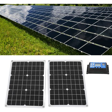 Kit solaire 40 W avec panneaux photovoltaïques à double cellule, composants de contrôleur solaire 30 A, chargeur de secours et panneau de production d'énergie (1/5)