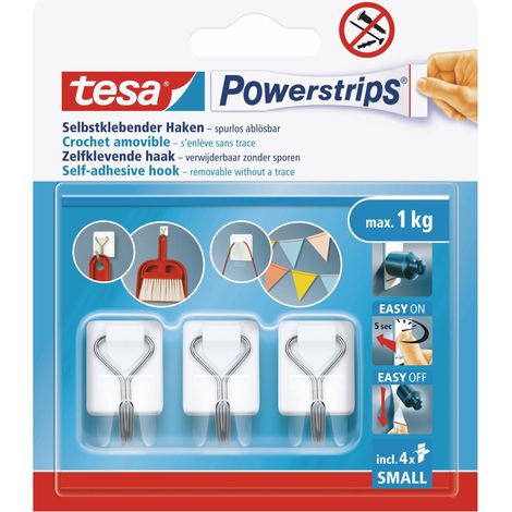 tesa Haken Powerstrips Drahthaken 3er-Set weiß Selbstklebend