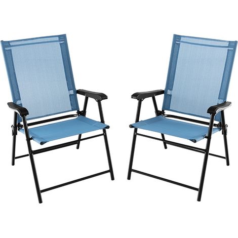 Set di 2 sedie pieghevoli da giardino con braccioli e struttura in metallo, Sedie portatili da esterno Blu (1/3)