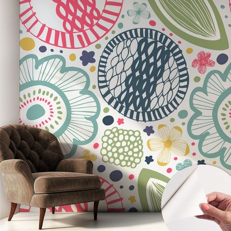 Papier peint adhésif autocollant pour salon chambre à coucher peint imprimé pour mur Motifs floraux 250x250 cm (1/5)