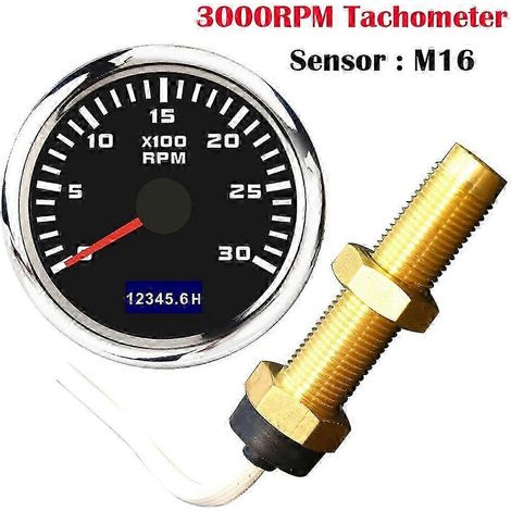Universeller 52-mm-Drehzahlmesser mit M16/M18-Sensor, 3000/4000/6000/7000/8000 U/min, für Schiffsmotoren, mit Betriebsstundenzähler und roter Hintergrundbeleuchtung. (1/5)