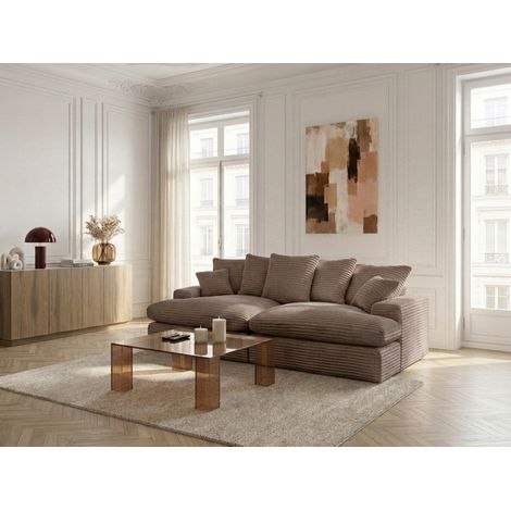 BOBOCHIC - Canapé 3 places causeuse avec assise profonde NEVADA gros côtelé doux Taupe (1/3)