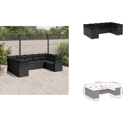 9-tlg. Garten-Sofagarnitur mit Kissen Schwarz Poly Rattan - Gartensorte - Esszimmergarnitur - Lounge Möbel - Outdoor Sofa - Gartenlounge (1/3)