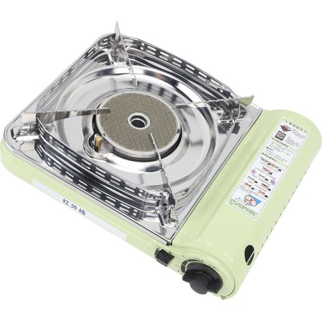Réchaud à gaz infrarouge portable, vert, allumage automatique, pare-vent, acier inoxydable, avec étui de transport, brûleur à gaz pour camping, pique-nique et barbecue (1/5)