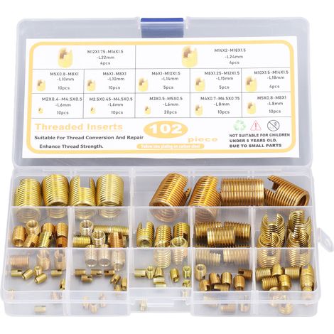 102 inserts filetés autotaraudeurs M2-M14 en acier à haute teneur en carbone pour réparation rapide (1/5)