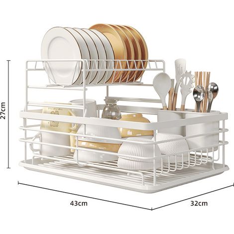 Escurridor de platos de acero inoxidable con cesta para cubiertos y bandeja recogegotas extraíble. (1/5)