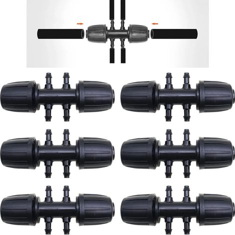 Lot de 6 raccords d'irrigation 1/2 pouce, raccord à 6 voies pour tuyau d'arrosage, raccord pour système d'irrigation goutte à goutte compatible avec les tuyaux PE de 16 mm à 4/7 pouce. (1/3)