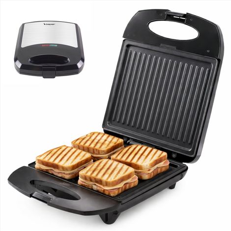 BEPER P101TOS040 Tostiera Elettrica 4 Fette Family Grill, Piastra Toast e Panini 1400W, Piastre Antiaderenti 25x21 cm, Tostiera Grande con Chiusura di Sicurezza (1/5)