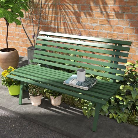 Banc de jardin extérieur 2 Places Assise Dossier à Lattes. en aluminium. dim. 123L x 67l x 79H cm. vert (1/5)