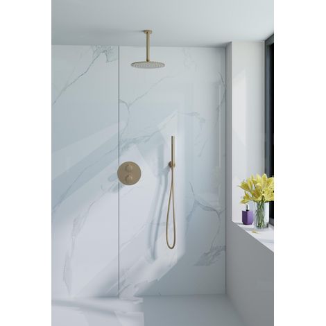 FugaFlow Eccelente Acces Ensemble de douche de pluie encastré - rond - thermostatique - bras de plafond - pomme de tête 25cm - douchette à main sur