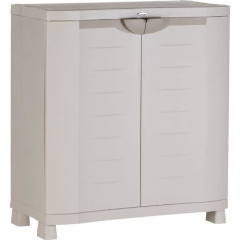 Armoire basse de rangement en résine PLASTIKEN - 2 grandes étageres - l 90 x p 45 x h 100 cm - Gamme Space SAVER (1/4)