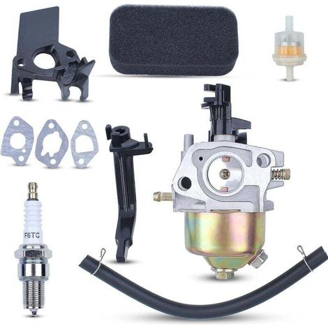 Kit carburatore per Honda GX120, GX160, GX168 e GX200, comprensivo di guarnizione del tubo del carburante, filtro dell'aria, filtro del carburante, schermo termico e candele, adatto per tosaerba da 5,