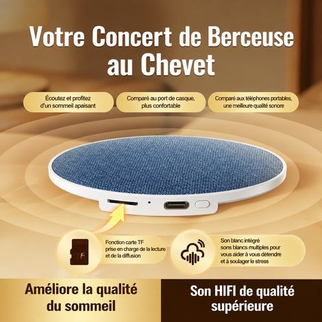 Enceinte de sommeil sous-oreiller bleu nuit tissu façon lin bruits blancs réf 5402 12 × 12 × 1,57 cm 69 g – Livraison gratuite