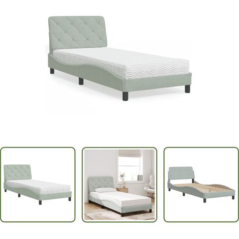 vidaXL Matelas en mousse -  Lit avec matelas gris clair 80x200 cm velours (1/5)