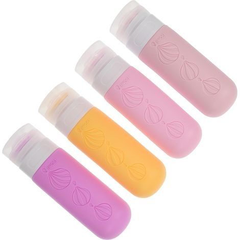 4Pièces Bouteilles Rechargeables et Compressibles de Voyage Silicone pour Lotions Shampoings et Gels pour Déplacements (1/5)