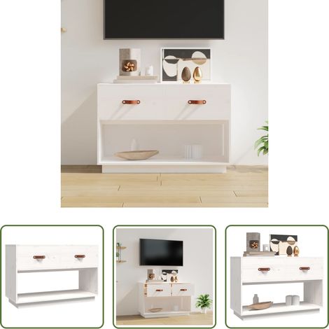 Meuble tv bois pin - Meuble TV Blanc 90x40x60 cm Bois de pin massif (1/5)
