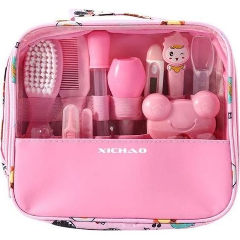Trousse De Soins Pour Bébé - 13 Pièces Avec Sac De Rangement 24x21x4 5 Cm - Rose (1/4)