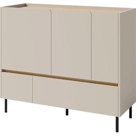 Cómoda Fiosono 107, Beige + Roble claro, Con cajones y puertas, Número de cajones: 0, 105x120x40cm