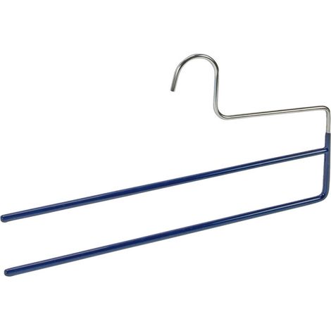 Cintre à pantalons Baggy 2 double barrette, revêtement antidérapant, métal, plastique, 35 cm, bleu foncé (1/2)