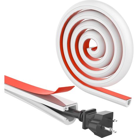 Mini Goulotte de Câbles, Cache-Cordon en PVC Souple, Cache-Câble sur Le Mur, Ruban Autocollant Couvre-Câble pour Protéger Un Fil sur Le Sol, Blanc, 15×10mm -2 Mètres (1/5)