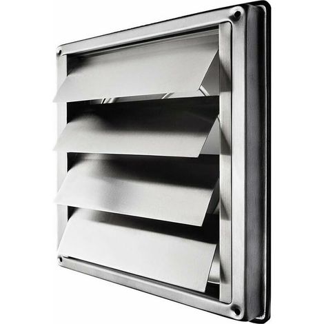 Grille d'aération inox 150mm, grille de refoulement à lamelles mobiles, capot à fermeture automatique, grille de protection contre les intempéries/carré 184x184mm/ventilation inox (1/5)