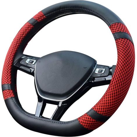 Coprivolante per auto di alta qualità a forma di D, universale, traspirante, resistente e antiscivolo per volanti di diametro 38 cm (15") (D - Rosso) - Fei Yu (1/5)
